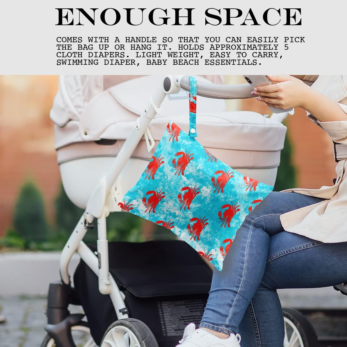 Wet Bag, Wet Dry Bag, Wet Bag for Swimsuit, Travel, Beach, Pool, Diapers, Dirty Yoga Gym Clothes, Makeup Bag, Waterproof Reusable Beach Bag Ocean Decor Starfish Sea Horse Anchor