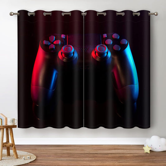 Jekeno Game Controller Blackout Curtains for Kids Boys Teens Bedroom Colorful Video Game Gamer Gaming Gamepad Decor for Home Living Room Grommet Window Drapes 2 Panel Set, 42"x54"