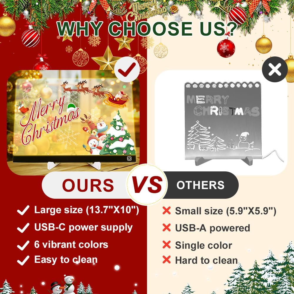 LED Note Board with Colors, Lighted Acrylic Dry Erase Board, Acrylic Message Board, Illuminated Acrylic Sticky Note Board with Colors Notepad with Adjustable Stand and 7 Pens (13.7 X 10”)