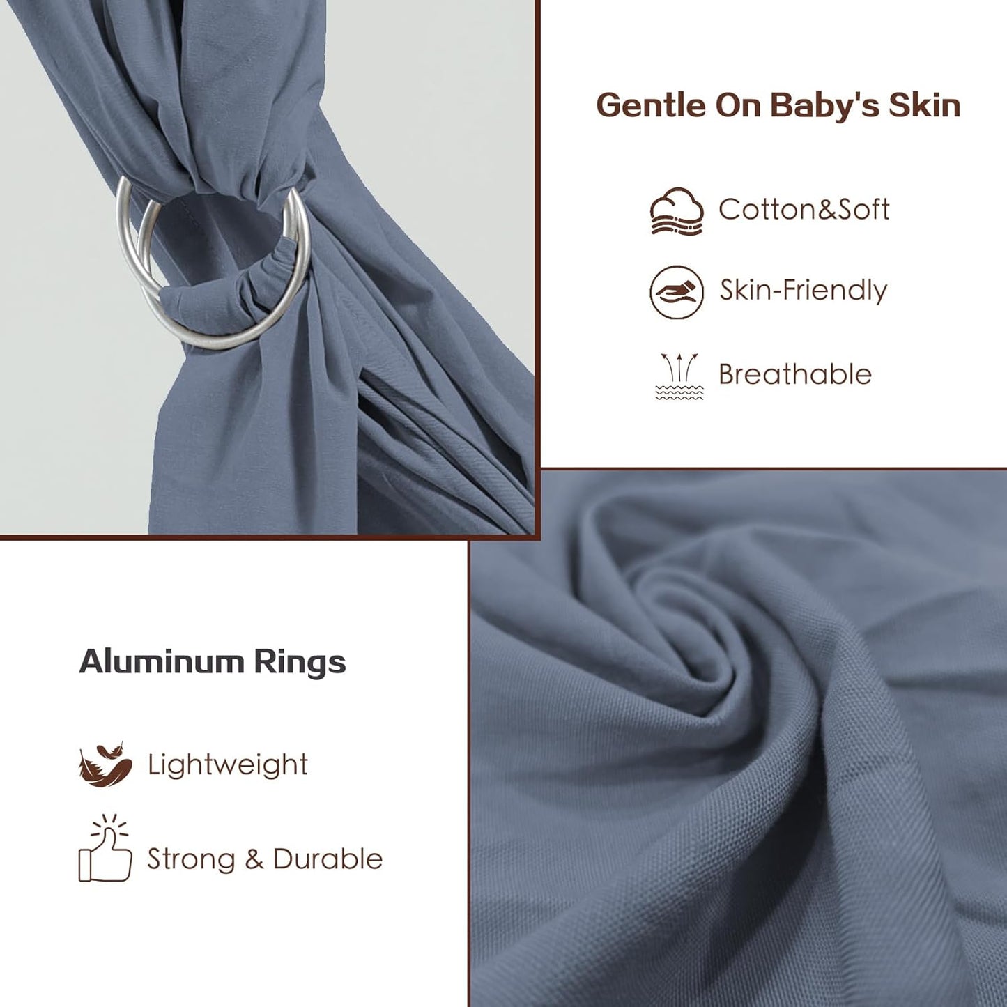 Baby Wrap Ring Sling 7-35 lbs, Baby Sling Carrier for Newborn, Toddler, Infant Holder, Lightweight Baby Carrier Wraps, Blue