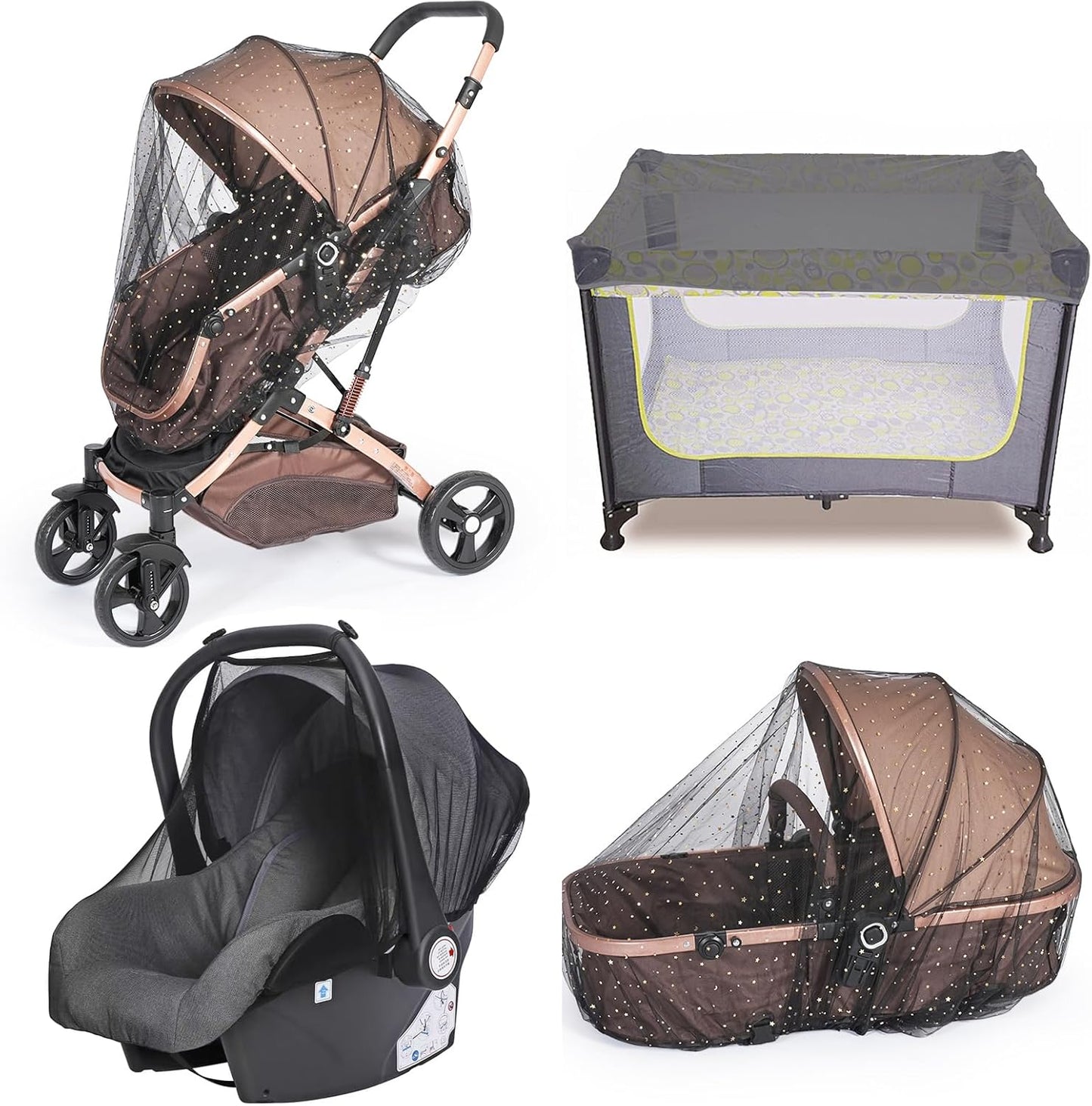 Baby Mosquito Net for Stroller, Perfect Bug Net for Stroller/Bassinets/Cradles/Playards/Pack N Plays and Portable Mini Crib, Durable Baby Insect Netting, Black Star