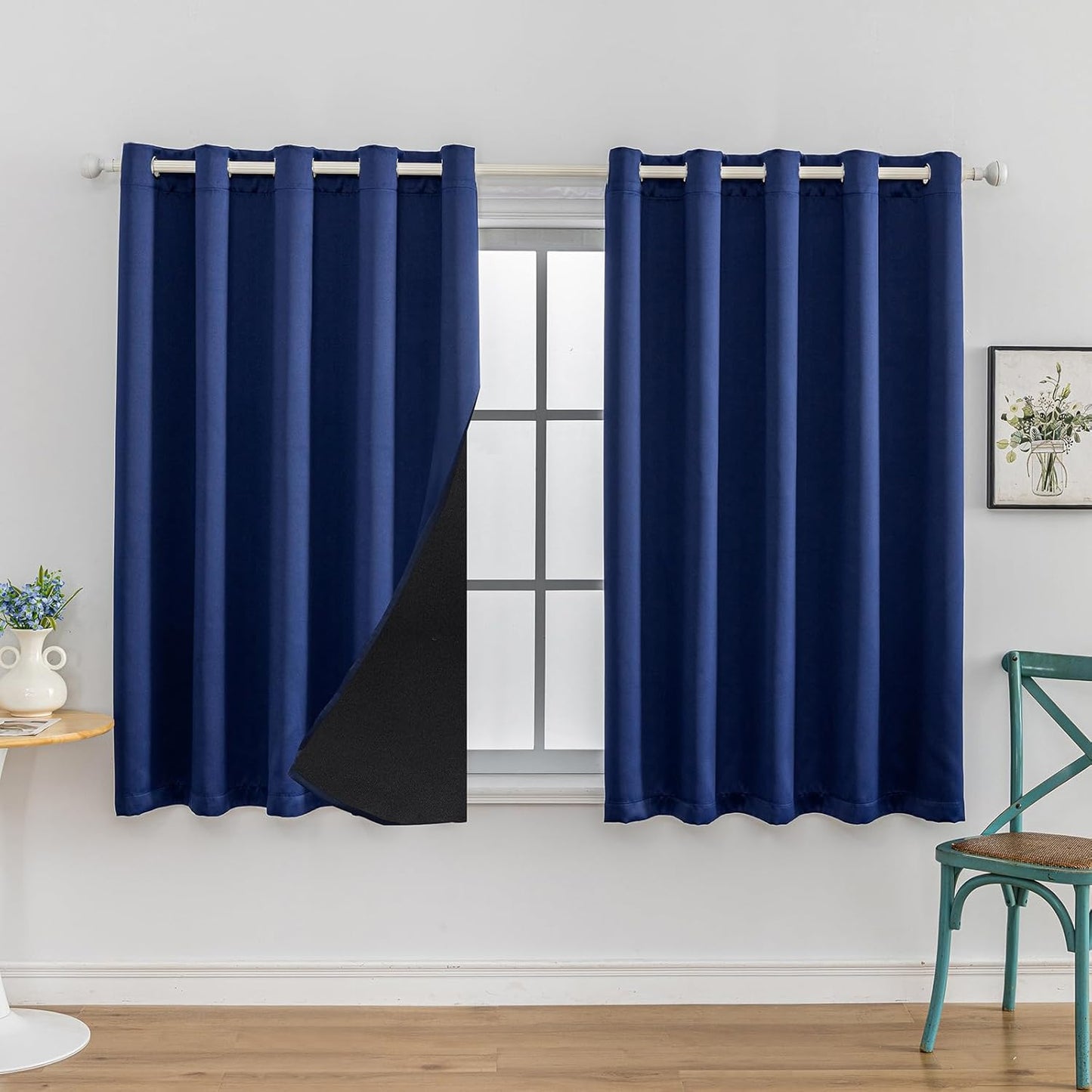 Anytime 100% Blackout Curtain Set, Thermal Insulated & Energy Efficiency Window Draperies for Guest Room, Full Shading Panels for Shift Worker and Light Sleepers（Navy Blue, 2 Panels, 70W x 63L）