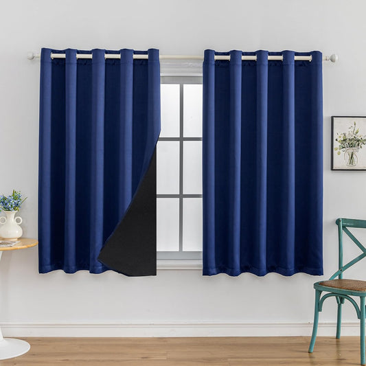 Anytime 100% Blackout Curtain Set, Thermal Insulated & Energy Efficiency Window Draperies for Guest Room, Full Shading Panels for Shift Worker and Light Sleepers（Navy Blue, 2 Panels, 70W x 63L）