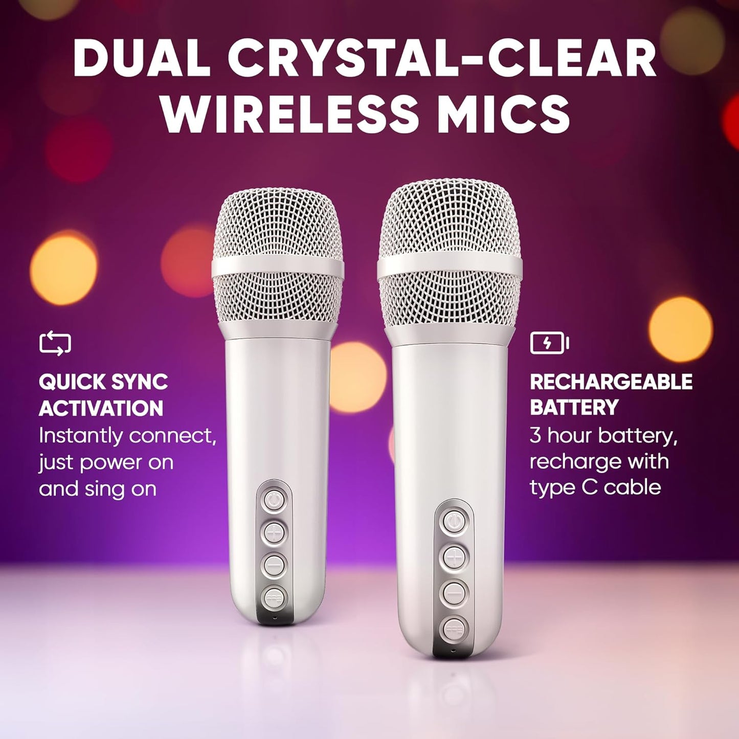 MASINGO Portable Mini Karaoke Machine for Kids and Adults with Dual Wireless Bluetooth Microphones, Animated LED Display, USB/Aux/MicroSD, Voice Effects, Fun Karaoke Toy for Girls and Boys, Animato S1