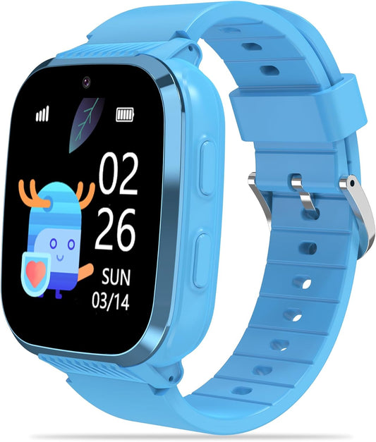 4G Kids Smart Watch Boys with GPS Tracker & Video Calling Texting Kids Cell Phone Watch Age 5-12, 12/24 Hr SOS Call Voice Chat Alarm Clock Camera Pedometer Class Mode(Blue)