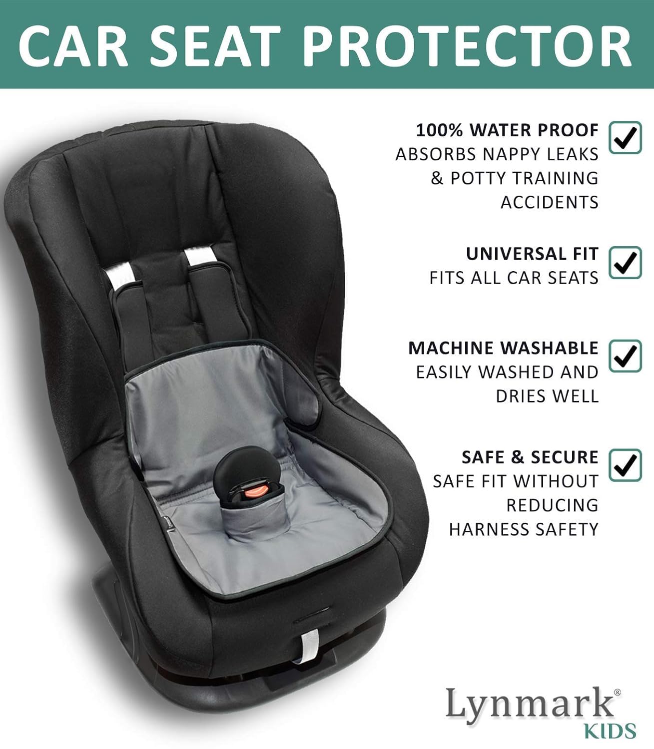 Lynmark® Piddle Pads Car Seat Potty Training Cover - Waterproof Soft Toddler and Baby Car Seat Protector Mat - Travel-Friendly Universal Machine Washable Liner for Spills, Nappy Leaks, Accidents- Grey