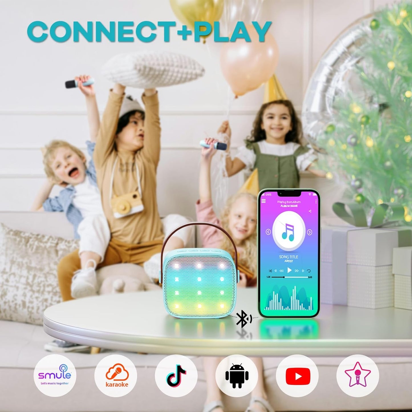 YLL Mini Karaoke Machine for Kids, Portable Bluetooth Speaker with 2 Wireless Microphones, Most Popular Birthday Toys Gifts for Boys Girls 3 4 5 6 7 8 9 10 11 12 + Year Old Party Family School(Blue)