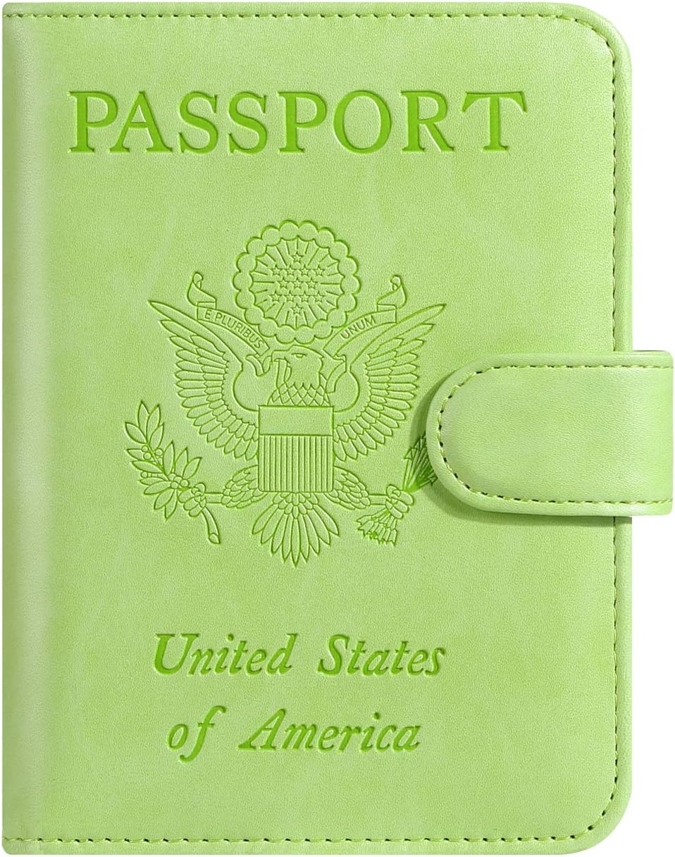 Passport Holder Cover Wallet RFID Blocking Leather Card Case Travel Accessories for Women Men (Apple green)