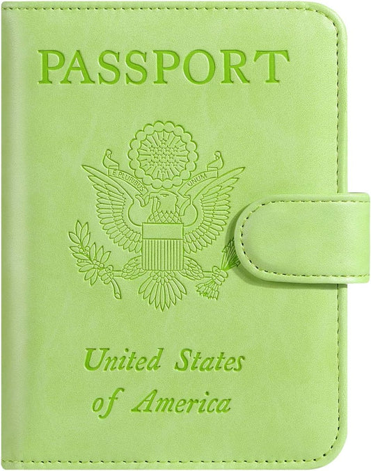 Passport Holder Cover Wallet RFID Blocking Leather Card Case Travel Accessories for Women Men (Apple green)