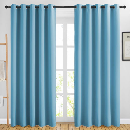 NICETOWN Room Darkening Curtains for Living Room - Easy Care Solid Thermal Insulated Grommet Room Darkening Curtains/Panels/Drapes for Bedroom (2 Panels, 66 by 84, Teal Blue)