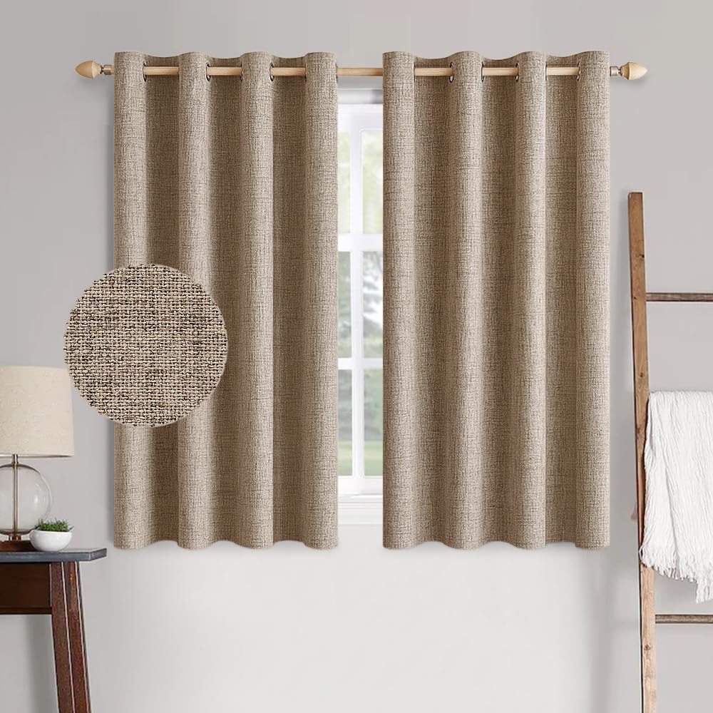 MIULEE 100% Blackout Linen Textured Curtains for Bedroom Solid Thermal Insulated Copper Brown Grommet Room Darkening Curtains & Drapes Luxury Decor for Living Room Nursery 52 x 45 Inch (2 Panels)