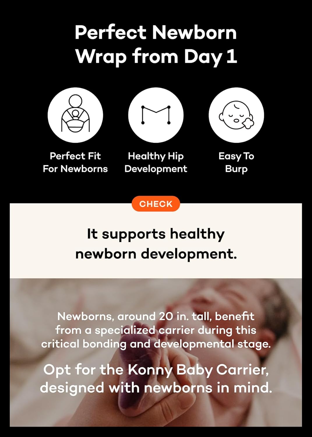 Konny Baby Carrier Flex AirMesh with Head Support- Adjustable, Easy to Wear Baby Wrap Sling, Perfect for Newborn Babies Essentials up to 44 lbs (M-4XL) -Mocha