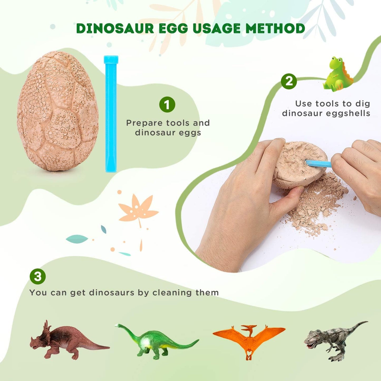 Dig Up Dinosaur Fossil Eggs, Break Open 12 Unique Eggs and Discover 12 Cute Dinosaurs, Easter Digging Toy for 3 4 5 6 7 8 9-12 Year Old Boys Archaeology Science STEM Gift