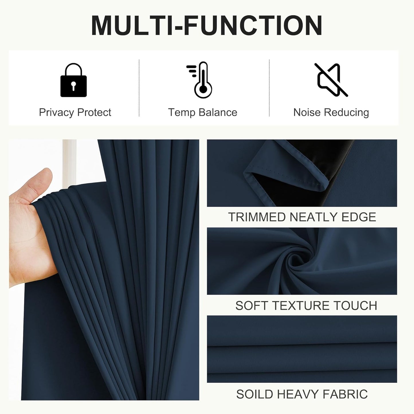 NICETOWN Farmhouse Curtains Thermal Insulated 100% Blackout Drapes Window Treatment Long Grommet Light Blocking Curtain for Living Room Bedroom, 2 Panels, 42 x 84 inch Length, Navy