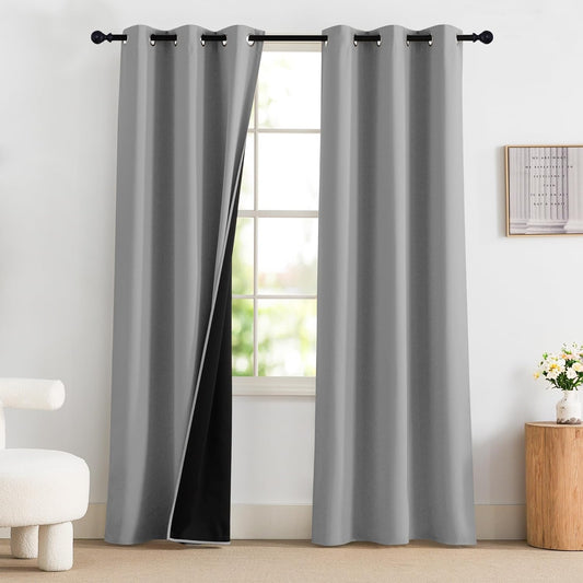 NICETOWN 100% Blackout Curtains for Bedroom 84 inch Long Thermal Insulated Blackout Curtains for Living Room, Energy Saving Grommet Drapes for Patio Door (1 Pair, Silver Grey, 42W x 84L)