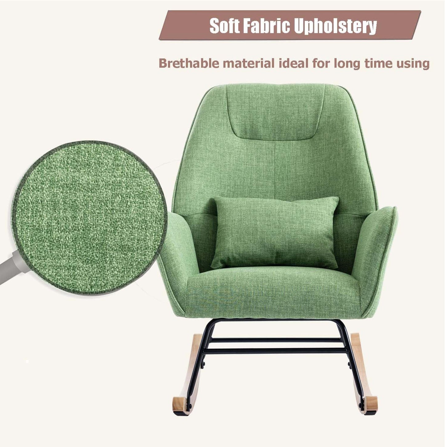 Rocking Chair with Ottoman and Pillow, Glider Rocker Chair, Accent Arm Chair Lounger for Living Room/Bedroom/Nursery, High Back, Solid Hardwood Base, Green