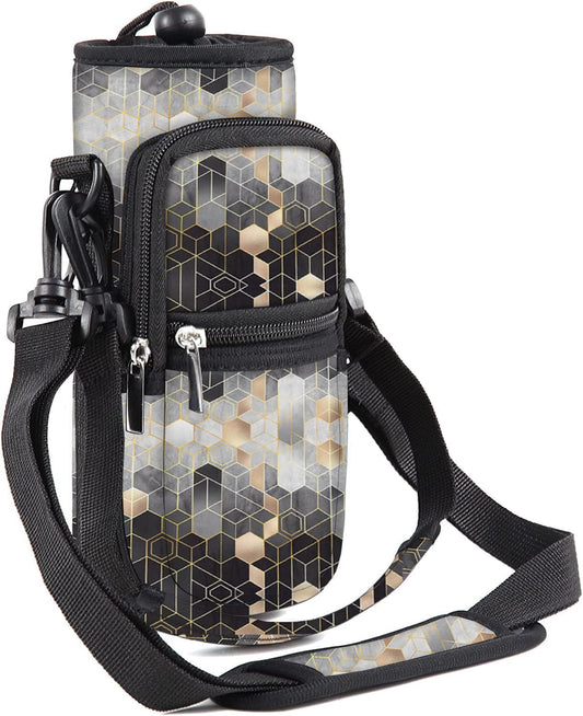 25/32/40/64oz Water Bottle Bag Holder Carrier-Insulated Crossbody Sling Case Sleeve with Strap & Pockets for Men Women Gym Cycling Travel Walking Hiking Camping