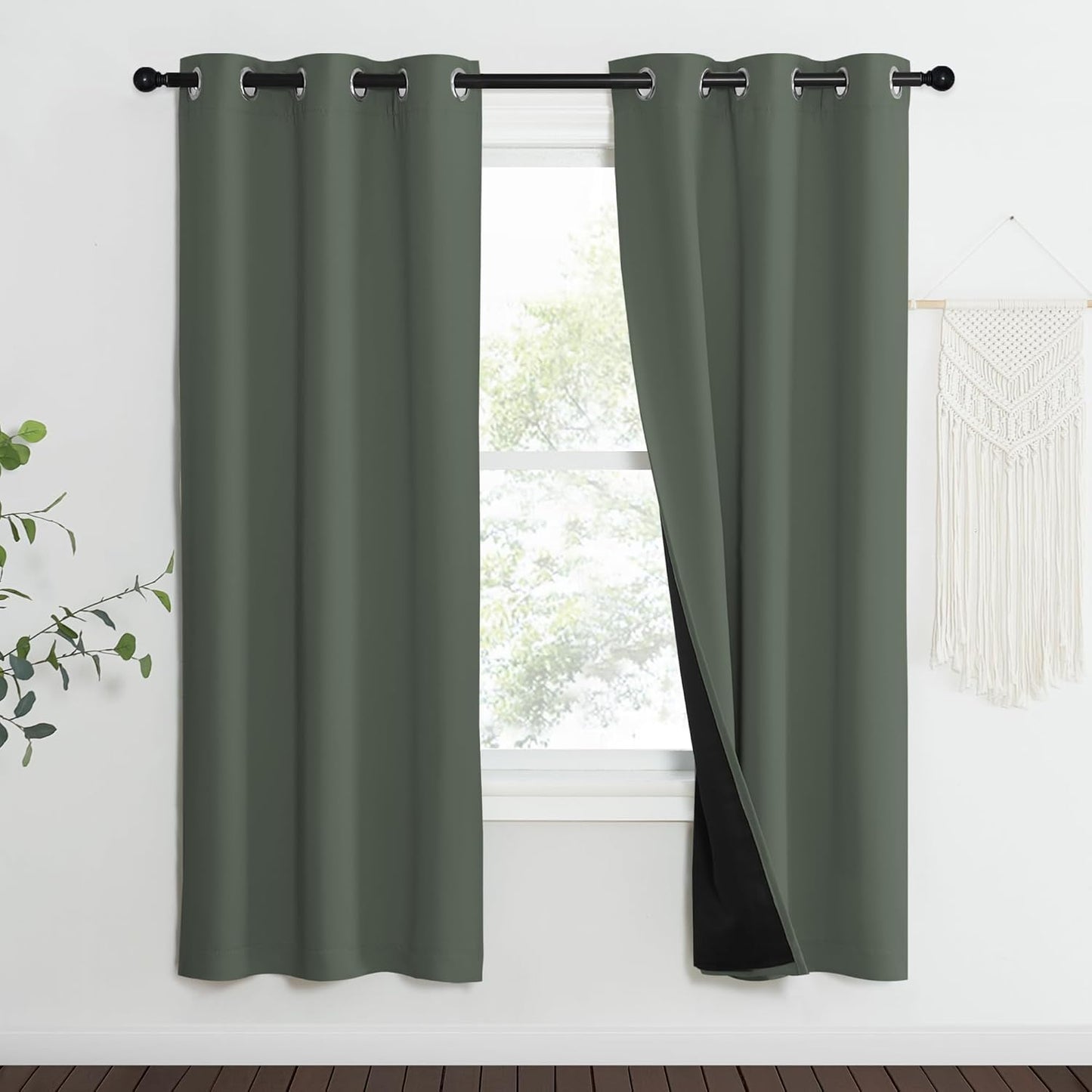 NICETOWN 100% Blackout Curtains 70" Long, Pair of Energy Smart & Noise Blocking Out Drapes for Baby Room Window, Thermal Insulated Guest Room Lined Window Dressing(Dark Mallard, 37" Wide)