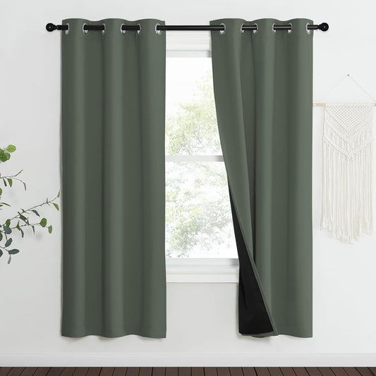NICETOWN 100% Blackout Curtains 70" Long, Pair of Energy Smart & Noise Blocking Out Drapes for Baby Room Window, Thermal Insulated Guest Room Lined Window Dressing(Dark Mallard, 37" Wide)