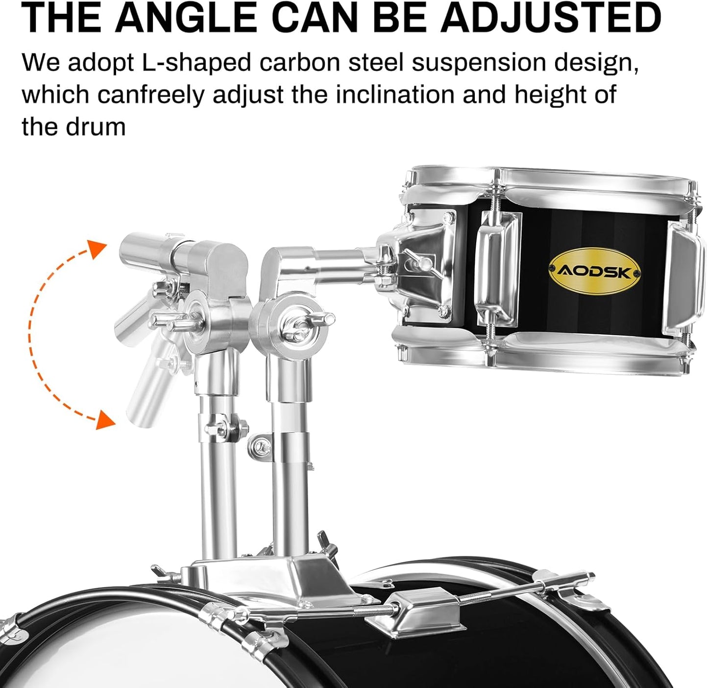 AODSK Kid Drum Sets 5-Piece for Beginners, 14 inch Full Size Complete Drum Kit with Adjustable Throne, Cymbal, Hi-Hat, Pedal & Drumstick, Black