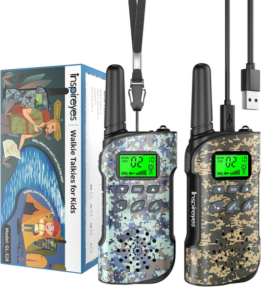Walkie Talkies for Kids Rechargeable,Toys for Boys and Girls Ages 3-12, 2 Pack Long Range 2-Way Radios, Birthday Gifts,Christmas Stockings, Outdoor Play, Family Games, Hiking Camping Gear