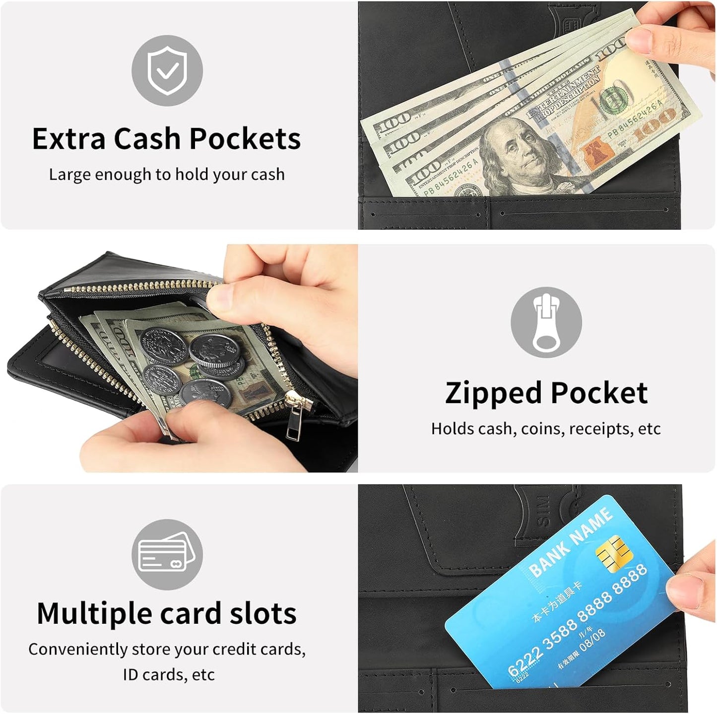 Passport Holder for Travel Rfid Passport Wallet for Women Men with Zipper Pocket Pen Sim Card Holders Slim Travel Accessories