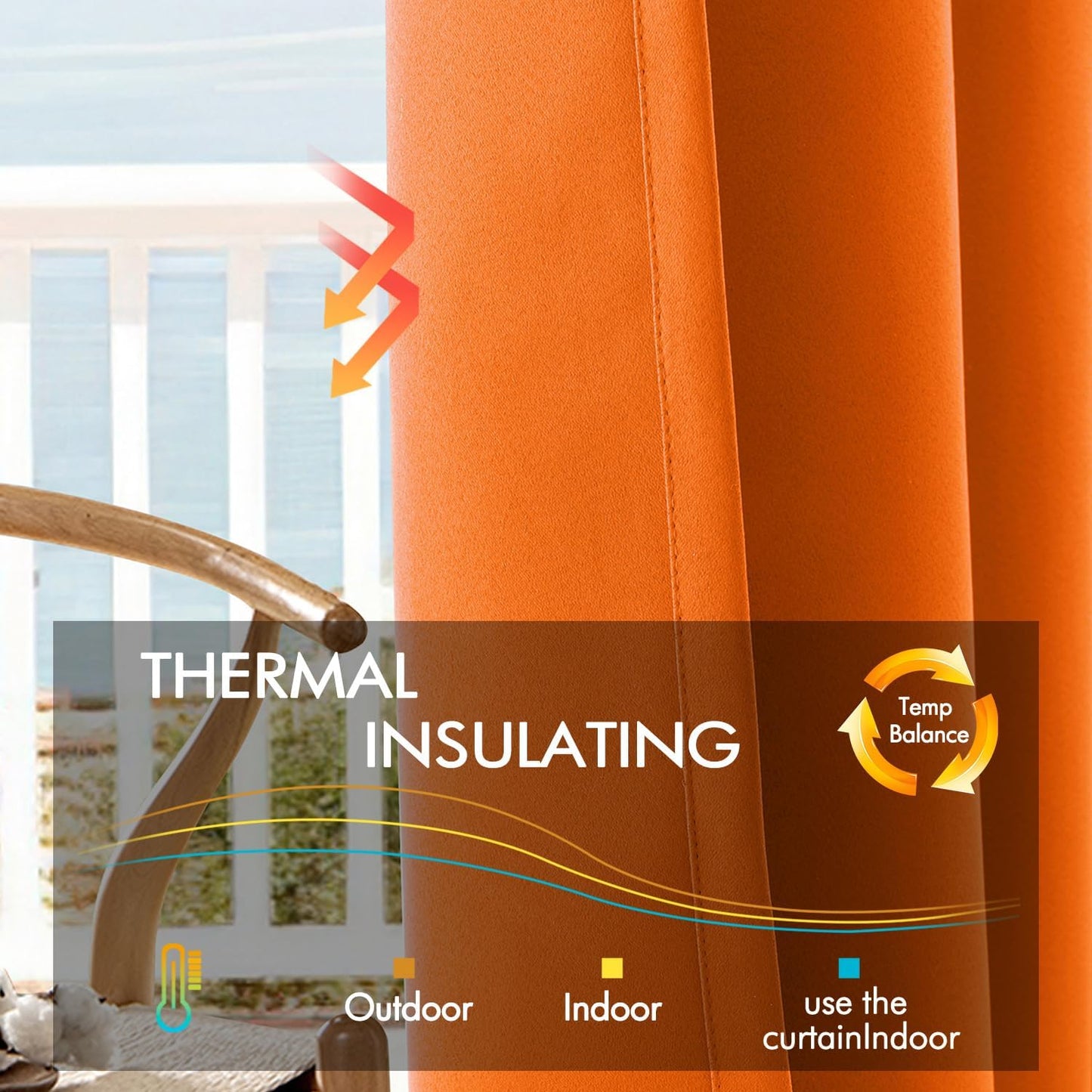 ANRODUO Back Tab Blackout Curtains for Bedroom Living Room, Rod Pocket Pinch Pleated Thermal Insulated Room Darkening Curtains 84 Inches Long 2 Panels, Orange, 42 x 84 Inch