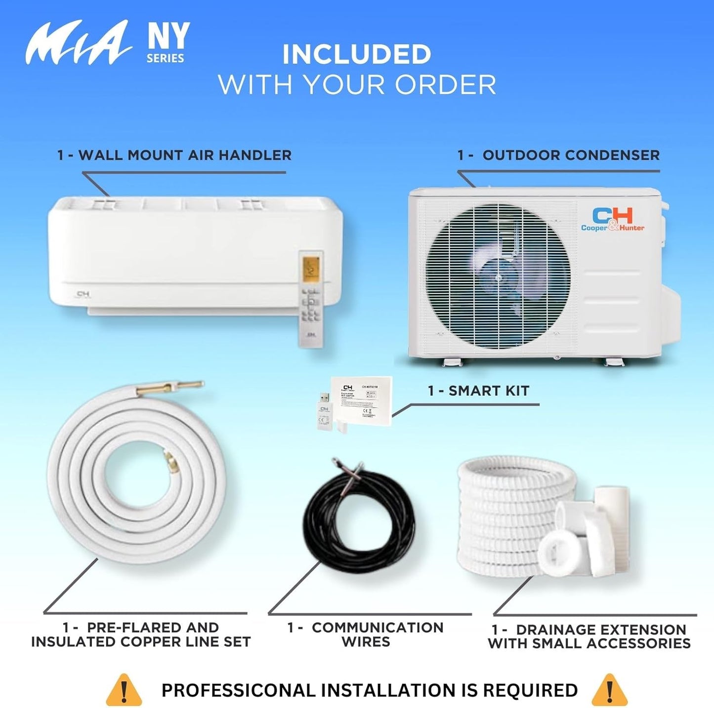 Cooper & Hunter 6,000 BTU 115V Single Zone Wall Mount Ductless Mini Split Air Conditioner & Heat Pump – 21.5 SEER2 – 16FT Installation Kit – R-410A Refrigerant Pre-Charged – Inverter