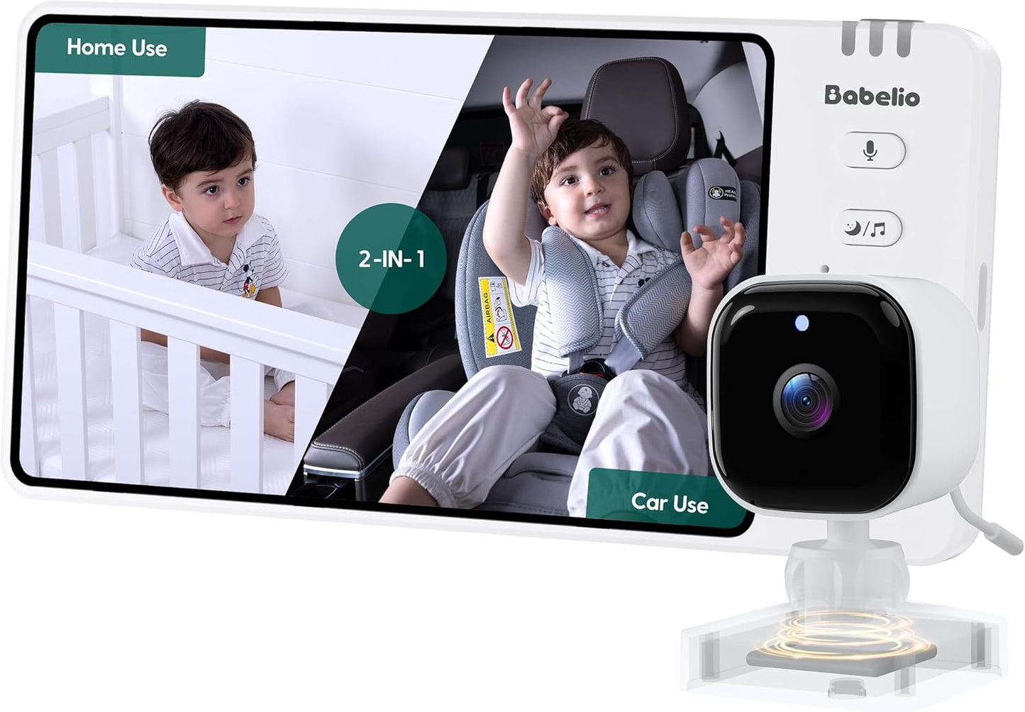 BABELIO Wireless Baby Car Camera with 5" HD Night Vision, Battery-Powered Rear Facing Car Seat Monitor for Kids and Pet, Easy Install 360° Rotatable Backseat Mirror, Newborns Travel Essentials Gifts