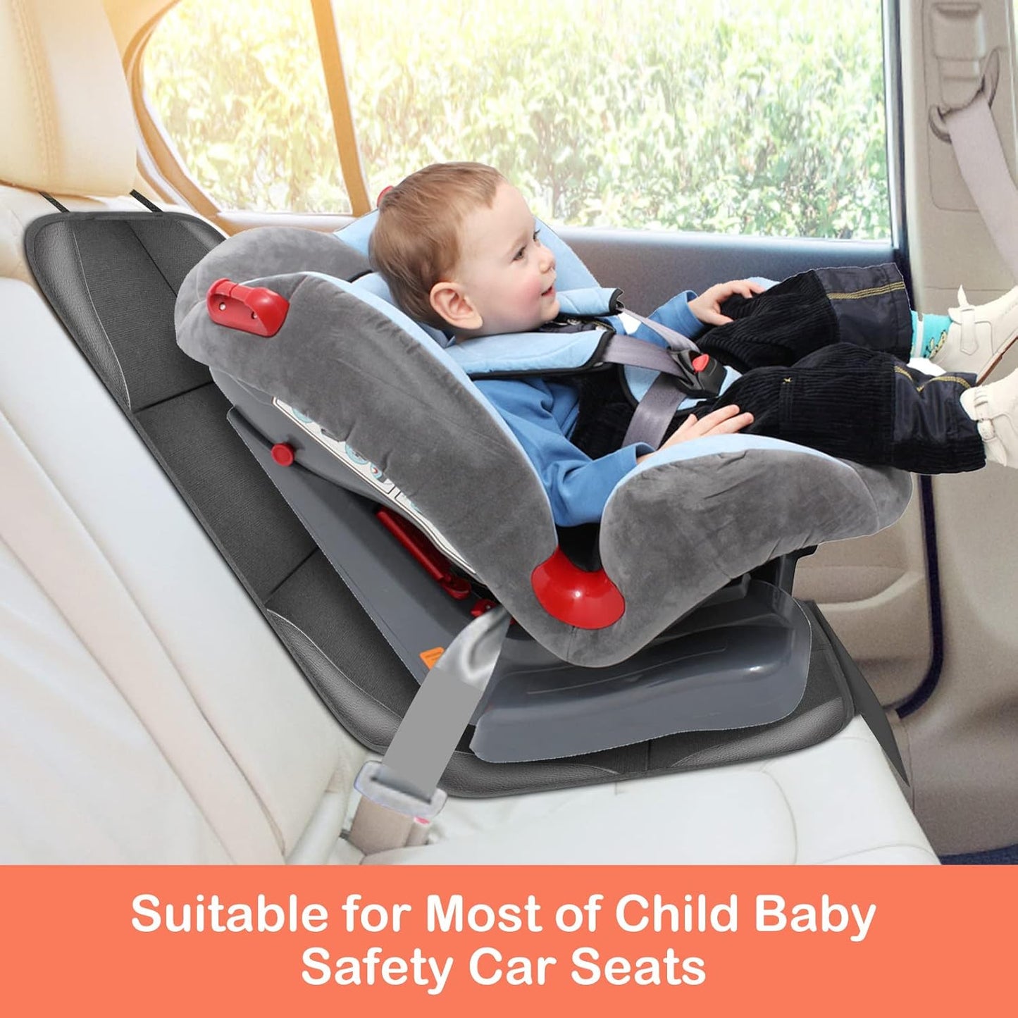 Car Seat Protector,2 Pack car seat Cushion for Child,Waterproof Fabric Car Seat Cover with Non-Slip Bottom and 2 Large Mesh Pockets for SUV, Sedan, Trunk(Black)