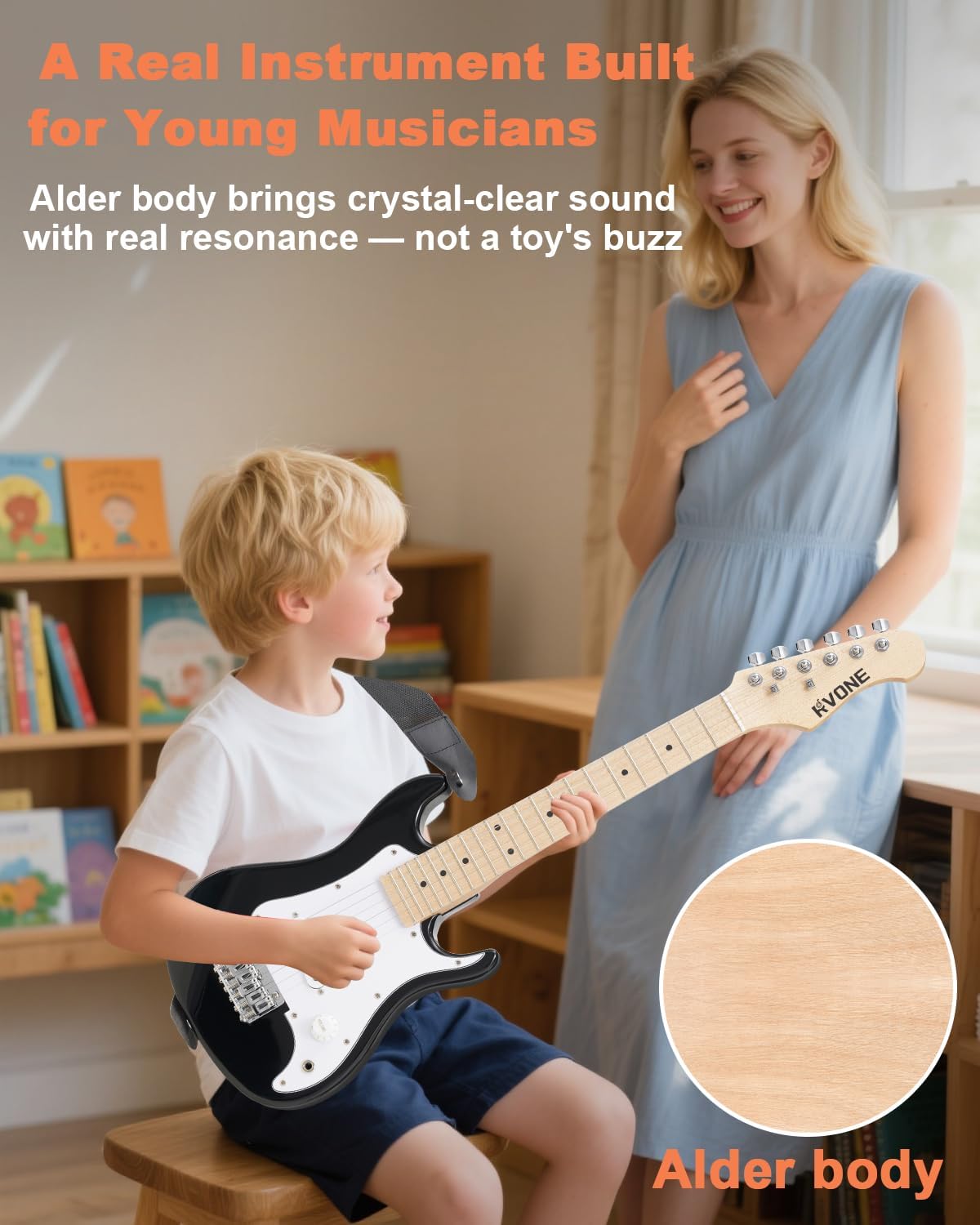 30 Inch Kids Electric Guitar Kit Beginner Complete Bundle with Smooth Fingerboard, Lightweight Design for Child, 5W Practice Amp, Gig Bag, Tuner, Strap, Cable, Picks, Extra Strings, RST-70 Black