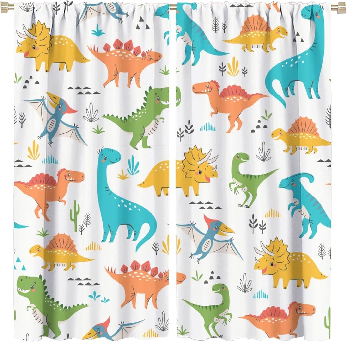 Kids Dinosaur Curtains for Boy Girl Bedroom Decor Cartoon Dino Colorful Cute Funny Animal Wildlife Printed Blackout Rod Pocket Window Drapes for Baby Nursery Playroom Living Room W31.5xL63in 2 Panels