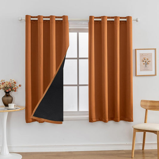 Anytime 100% Blackout Curtain Set, Thermal Insulated & Energy Efficiency Window Draperies for Guest Room, Full Shading Panels for Shift Worker and Light Sleepers（Orange, 2 Panels, 52W x 54L）
