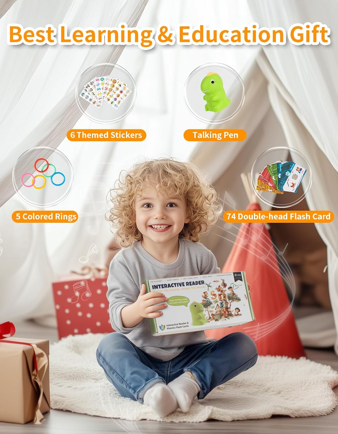 Interactive Dinosaur Talking Pen for Kids – Montessori Reading Toy with Phonics Flash Cards for Toddlers Ages 1-6, Speech Therapy & Autism Sensory Gift (Green, Phonics)