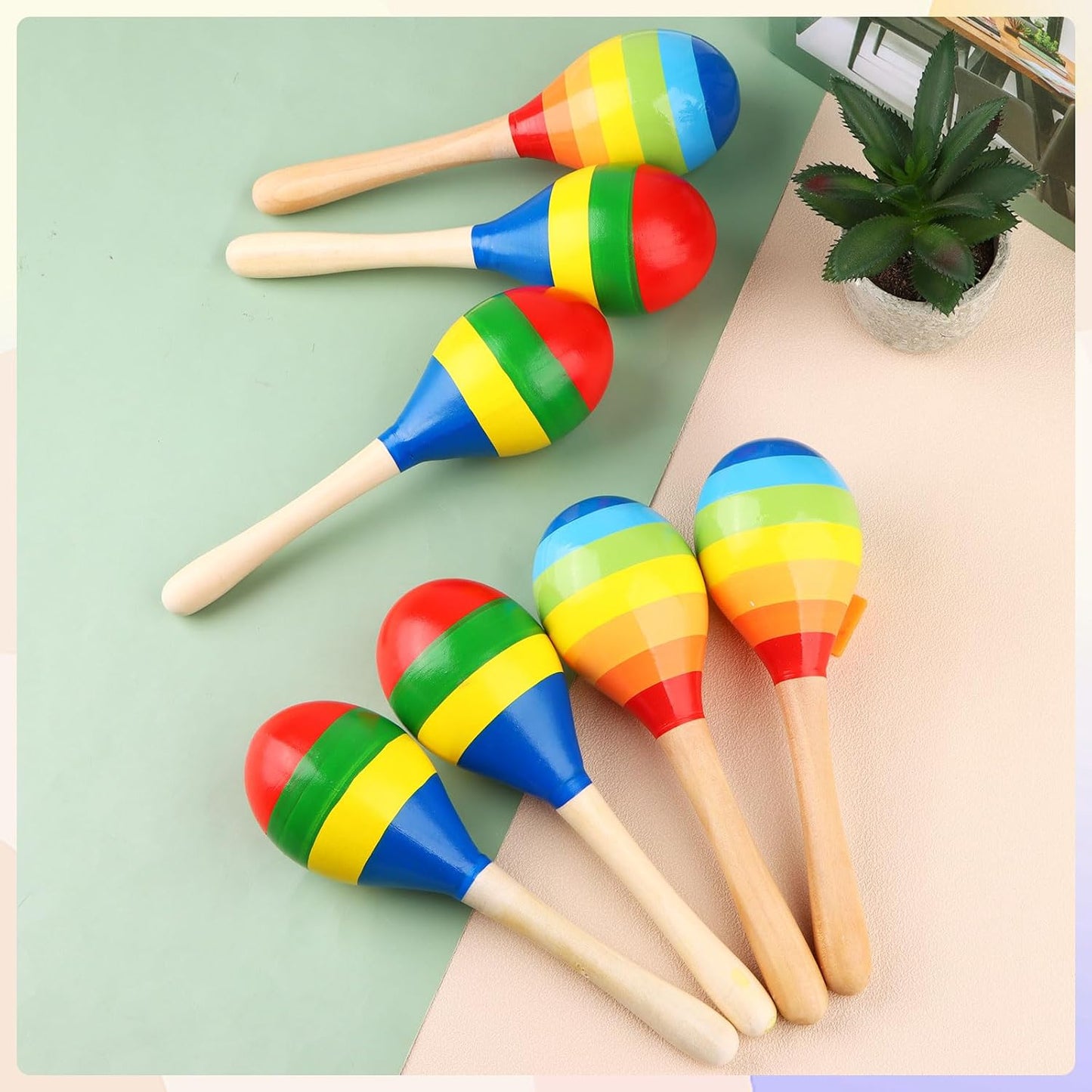 24 Pcs Maracas Hand Percussion Rattles 7.87 Inch Wooden Rumba Shaker Maracas for Adults Kids Maracas Musical Instrument Mexican Fiesta Wood Maracas(Mexican Color & Rainbow)