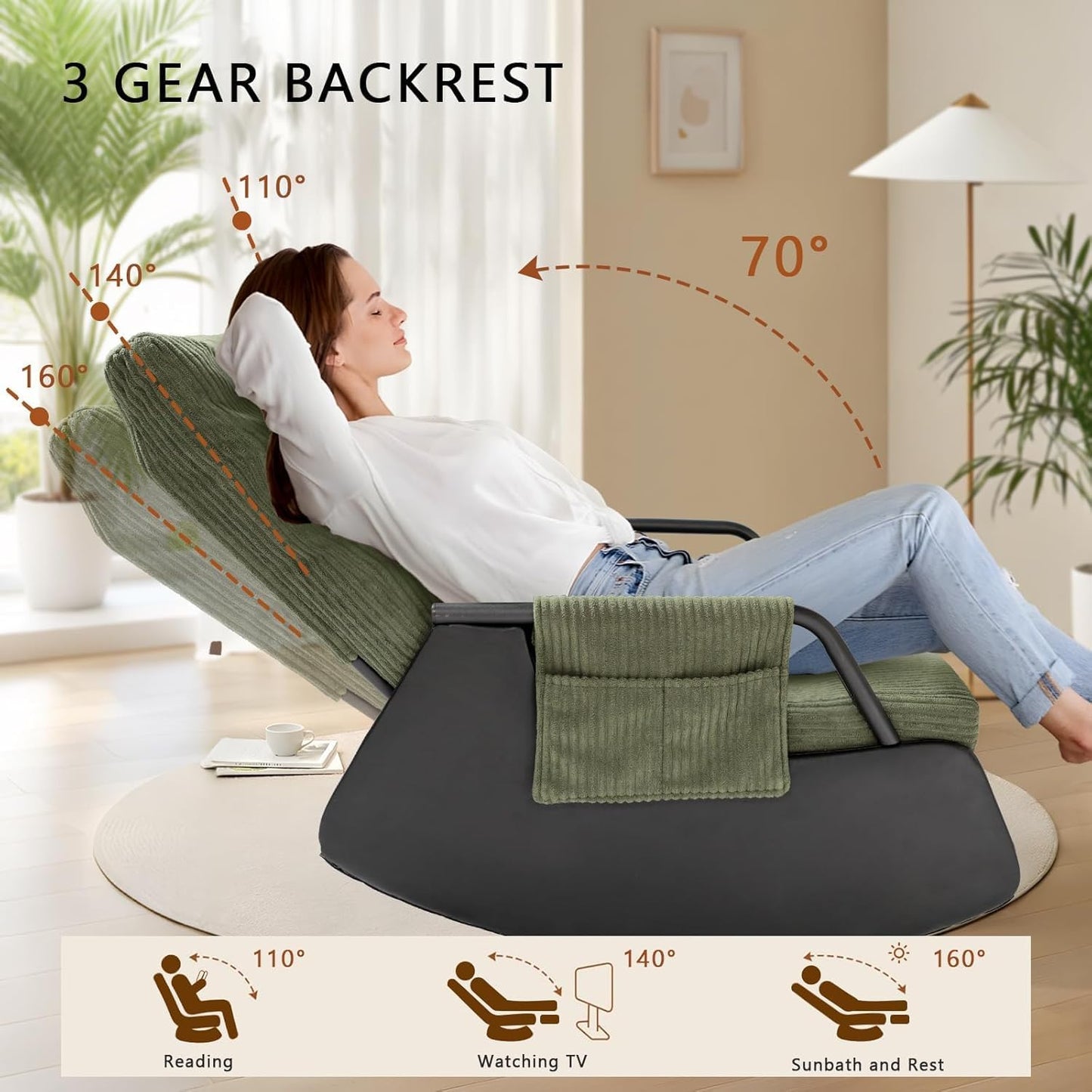 Rocking Chair for Nursery, Modern Upholstered Plush Seating Glider Recliner Chair with High Backrest and Side Pocket, Accent Armchair with Cushions for Living Room/Reading (Blackish Green)