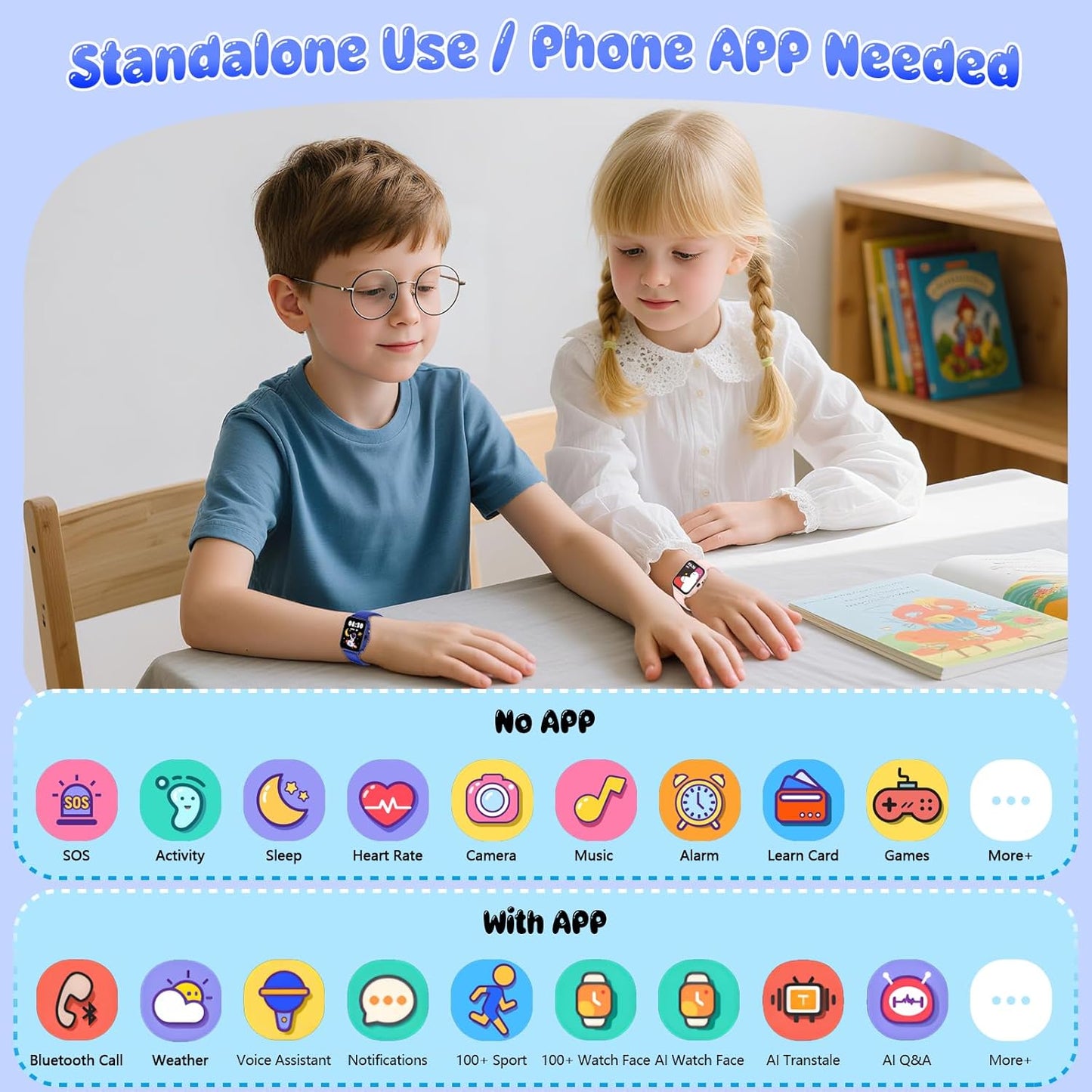 Smart Watch for Kids, 1.85" Fitness Tracker Pedometer Watch, Health, Sleep Monitor, Puzzle Games, Alarm Clock, Camera, Music Player, Torch, Activity, Gift Toys for 4 - 13 Years Old Boys and Girls