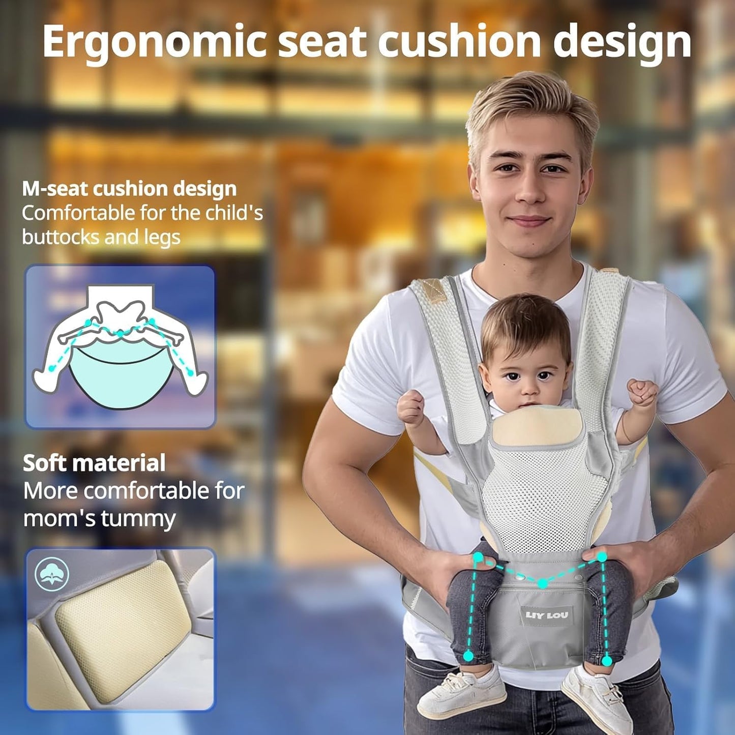 Baby Carrier, Newborn to Toddler(25-60 lbs), Adjustable Detachable 6-in-1 Ergonomic Toddler Carrier, Easy-to-Use, Front & Back Carry & Baby Hip Carrier for Hands-Free Parenting