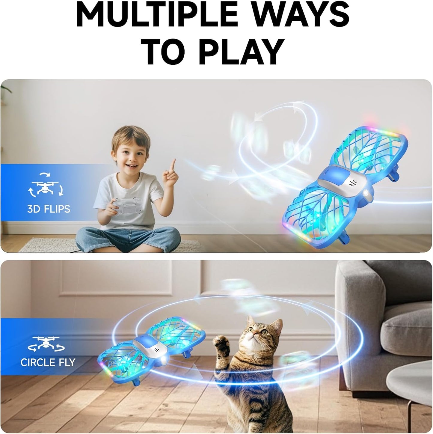 UranHub Drones for Kids, Mini Drone with 5 Lighting Modes, 22-Min Flight Time RC Drone with 2 Batteries/2 Takeoff Options/3D Flip/3-Speed/Propeller Protection Cover, etc, Gift for Kids (Blue)