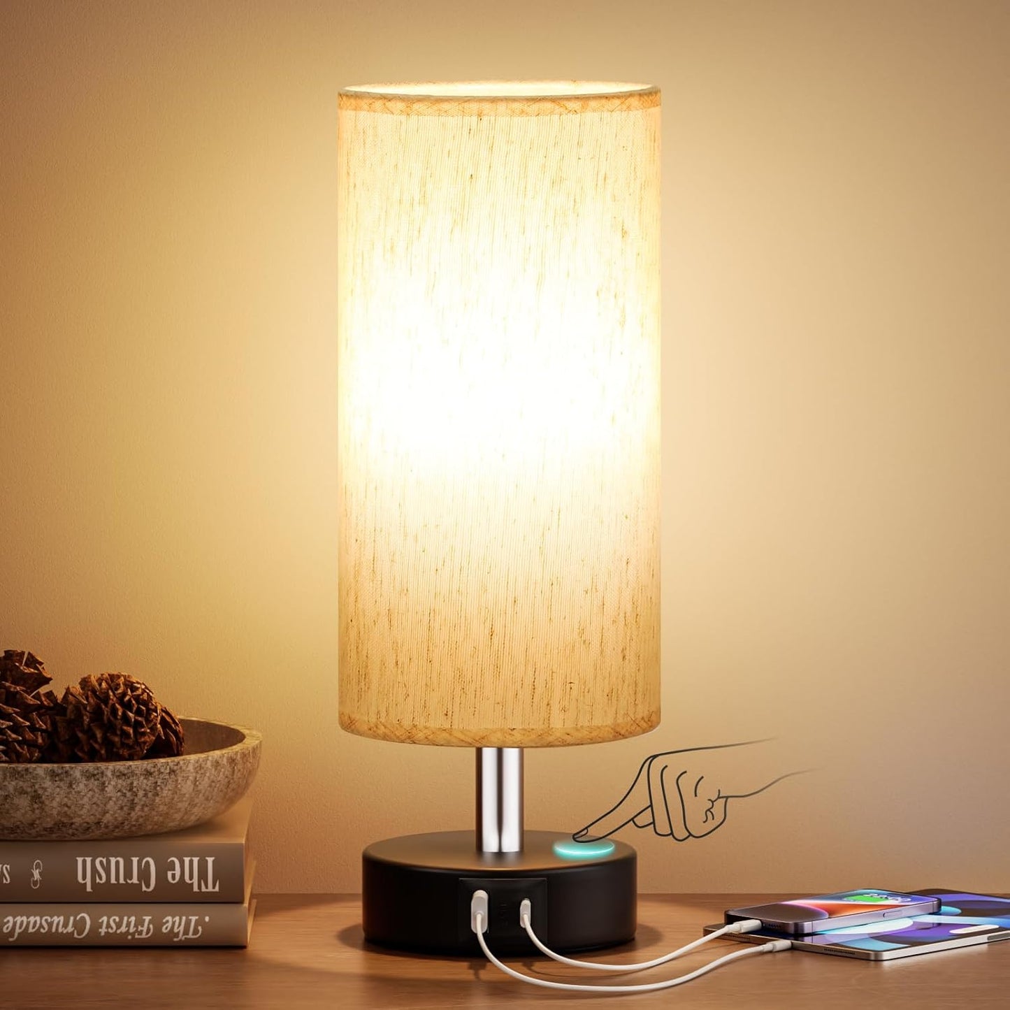 Small Touch Bedside Lamp for Bedroom - Table Lamps for Nightstand, Minimalist Night Stands Light Lamp, Desk Lamps for Reading, Kids, Living Room, Office, Dorm