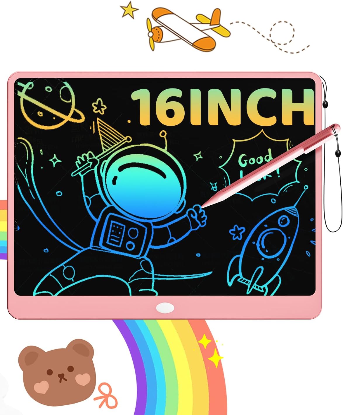 ORSEN LCD Writing Tablet 16 inch - Toddler Toys for 3 4 5 6 7 8 Year Old Girls Boys Birthday Gift Doodle Board Colorful Drawing Pad for Kids, Pink