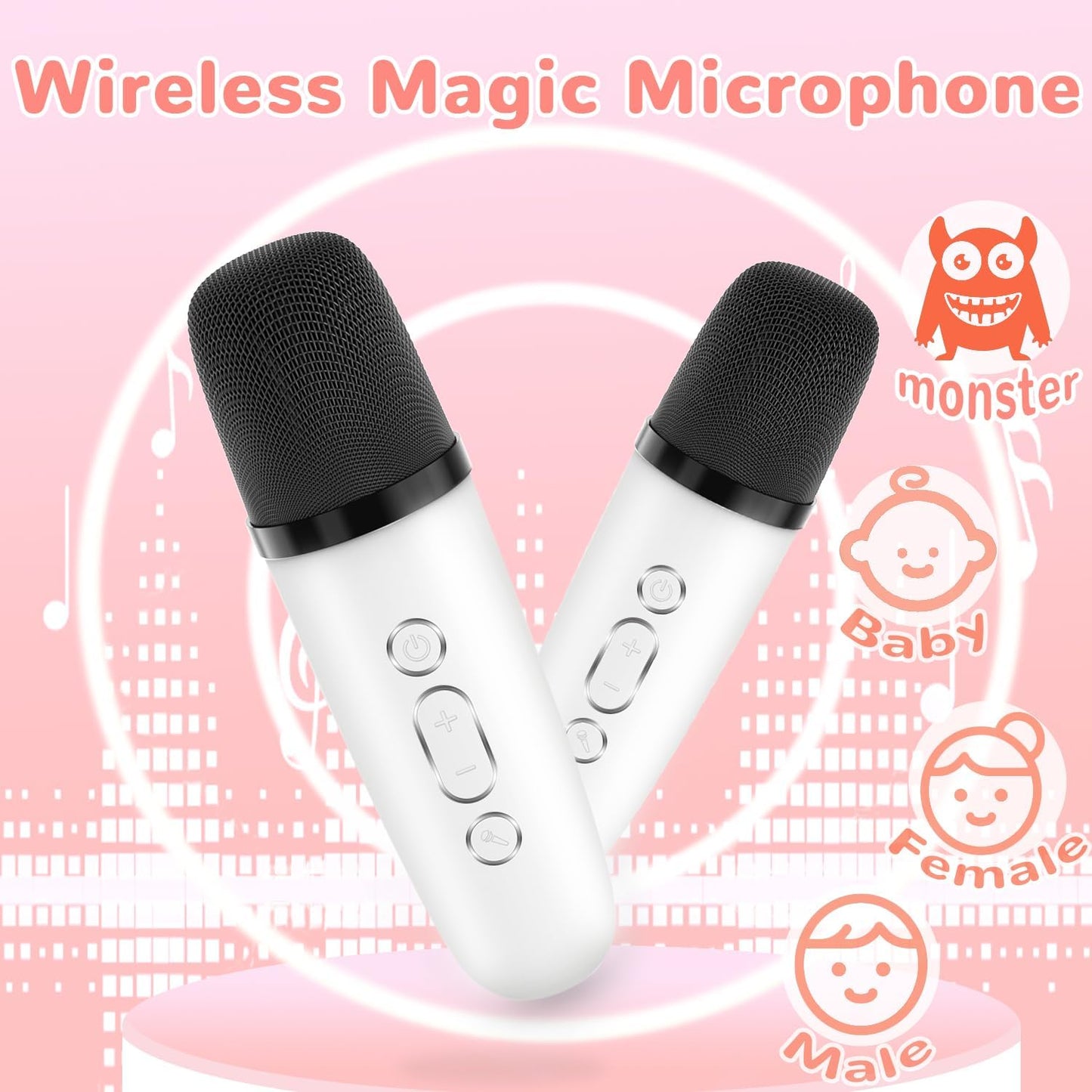 Mini Karaoke Machine for Kids Teen Adults - Toddler Toys Birthday Gift for Girls Ages 3-12, Portable Bluetooth Speaker Set with 2 Wireless Microphones fits Family Fun Home Party Outdoor Camping,White