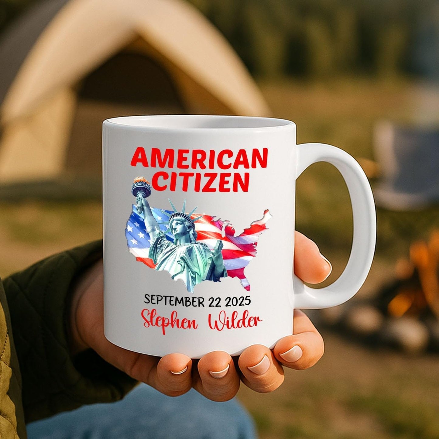 Statue of Liberty Coffee Cup 11Oz 15Oz, Customized American Citizen White Coffee Mug With Name & Year, New US Citizen Ceramic Mug Gift For Women Men Birthday Anniversary, Personalized Citizenship Cup