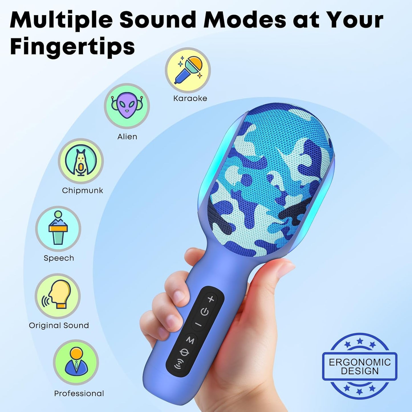 StageSound Karaoke Microphone, Wireless Bluetooth Microphone with Dynamic LED Lights, 5-in-1 Portable Handheld Mic Speaker Machine for Singing Home Party Toys Birthday Gift for Kids Adults Boys Girls