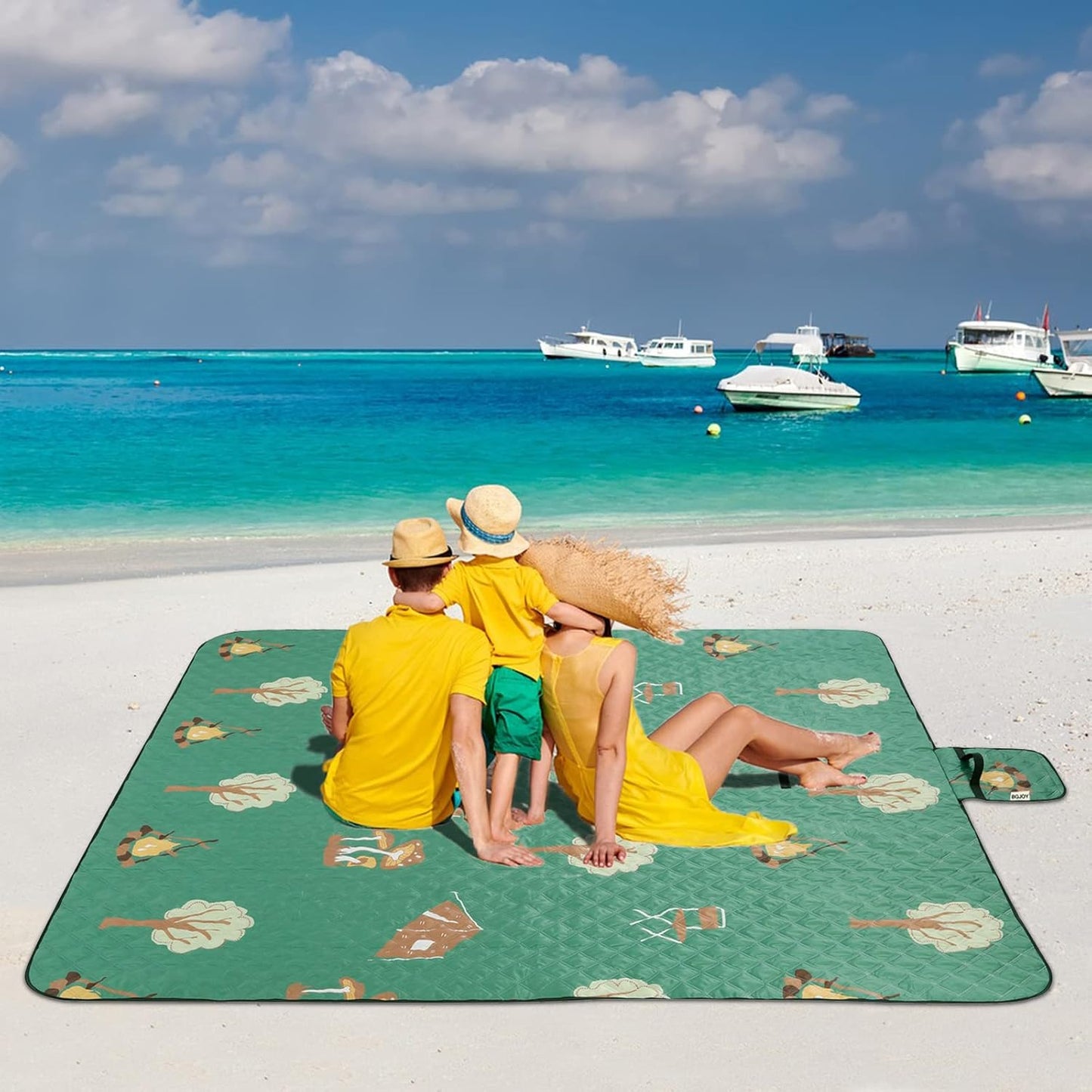 Large Waterproof Sandproof Picnic Blanket - Foldable Outdoor Blanket with Carry Strap - Lightweight - Fits 2-4 Adults - For Beach, Camping, Grass, Lawn, Park