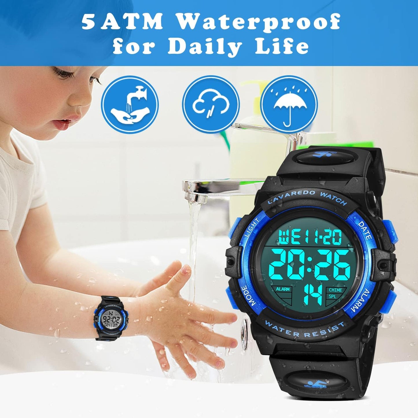 Kids Watch,Boys Watch for 3-15 Year Old Boys,Digital Sport Outdoor Multifunctional Chronograph LED 50 M Waterproof Alarm Calendar Analog Watch for Children with Silicone Band,Kids Gift