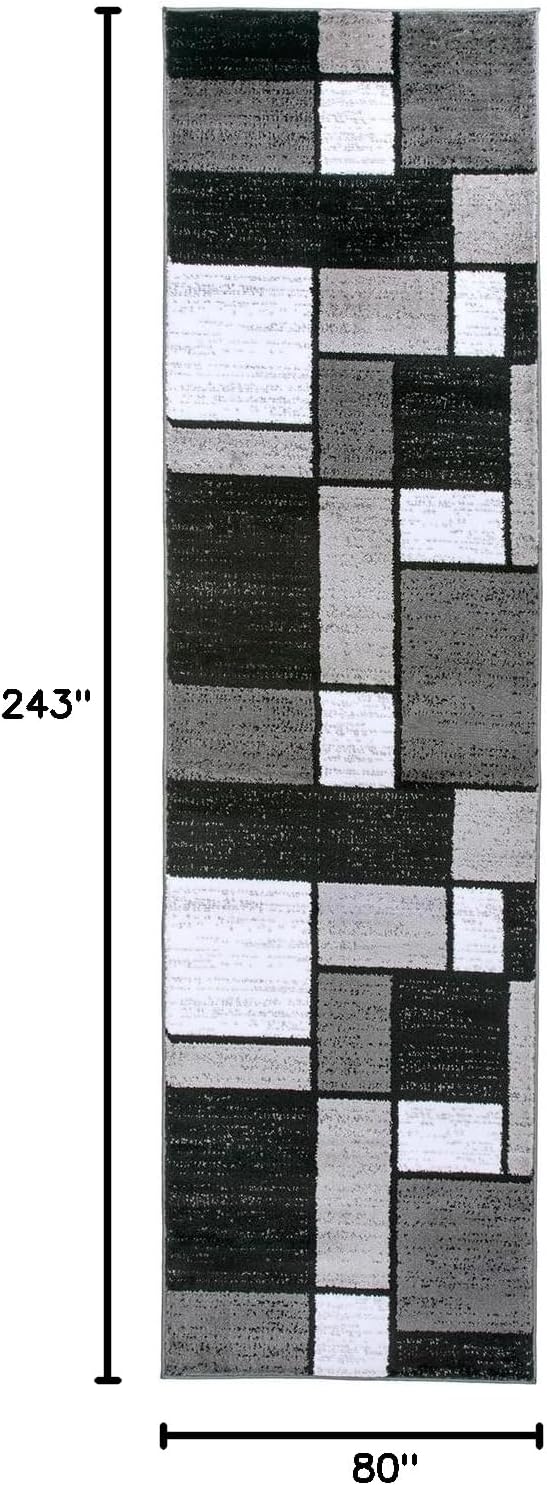 Rugshop Contemporary Modern Boxes for Home Office,Living Room,Bedroom,Kitchen Non Shedding Runner Rug 2'7" x 8' Gray