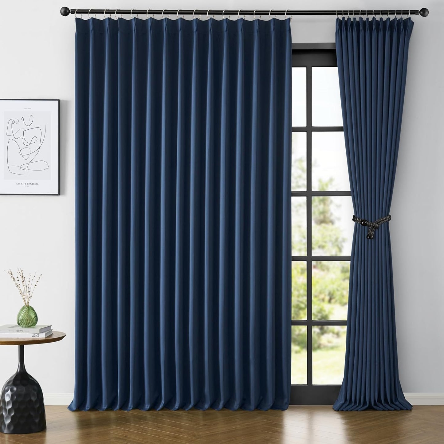 Extra Wide Patio Sliding Door Blind Curtains 102 Inces Long 2 Panels, Vertical Blinds with Pinch Pleat Room Divider XL Large Drapes for Living Room French Door(Navy,100 inch Wide x 102 inch Long)