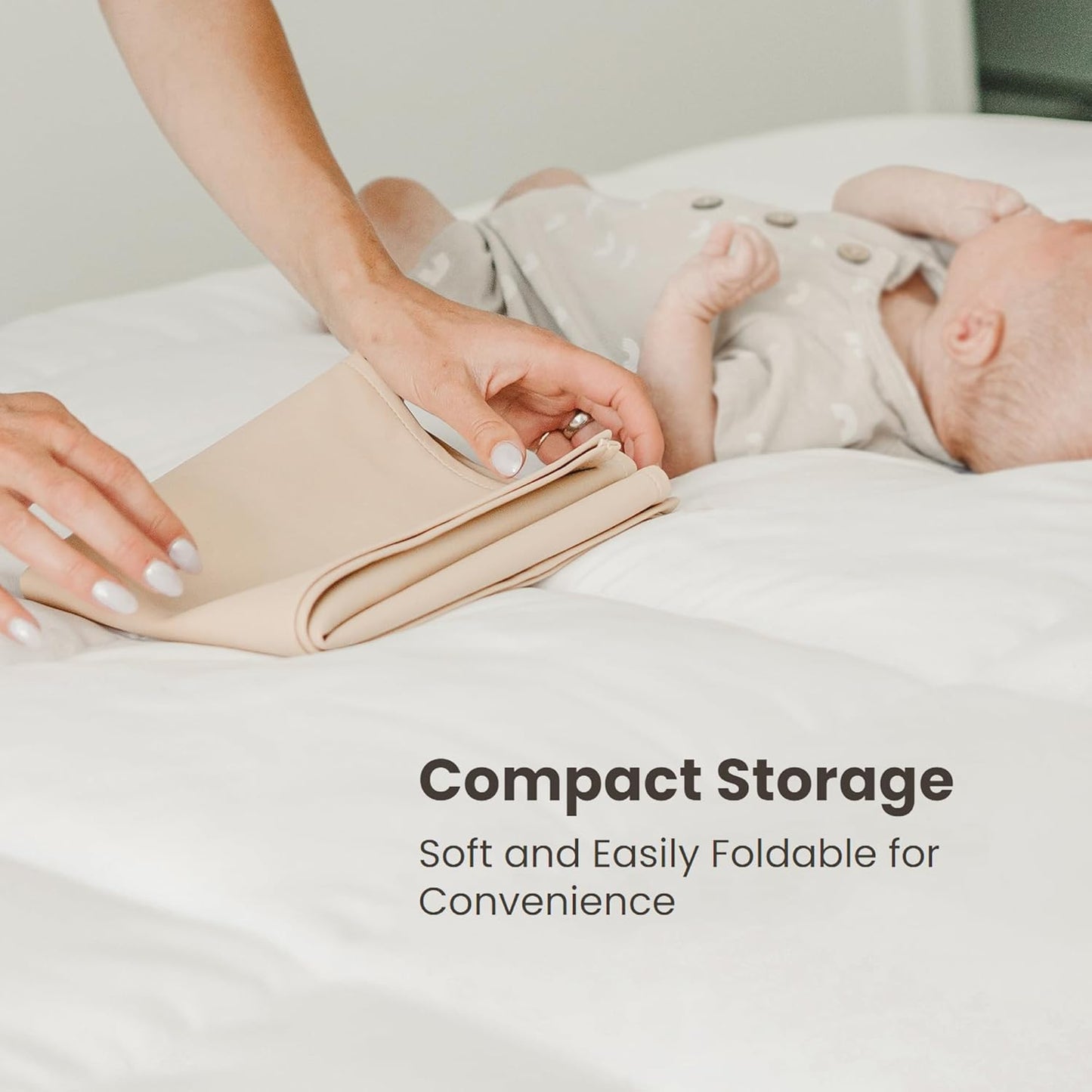 Konssy Faux Leather Baby Changing Mat, Waterproof, Wipeable & Portable Diaper Changing Pad for Travel or Home, Fits Perfectly in Diaper Bag, 30 x 17 inches (Blue,Beige)