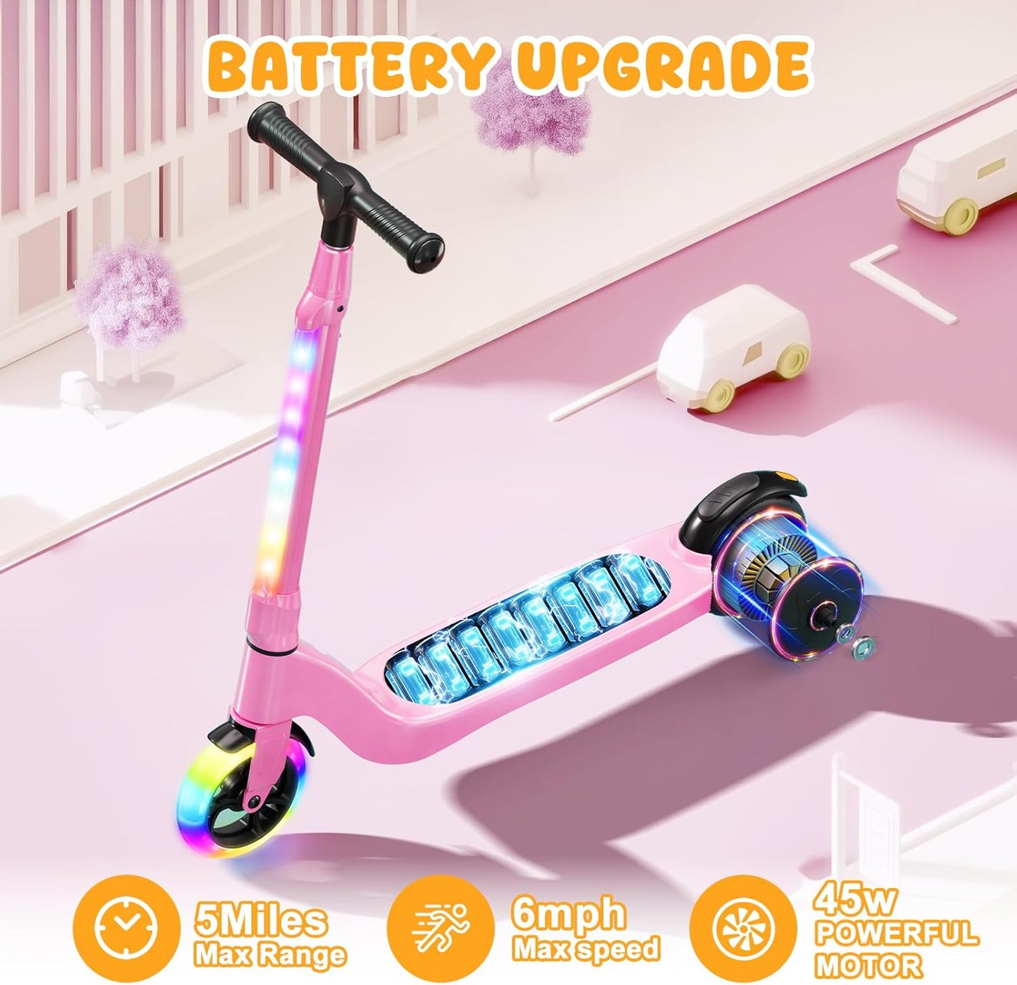 CBD Electric Scooter for Kids, 6 Mph Top Speed, Up to 5 Miles Range, 5.3" Solid Tires Wheel and Front Light, Kick Scooter Adjustable Height for Kids Age 6-12